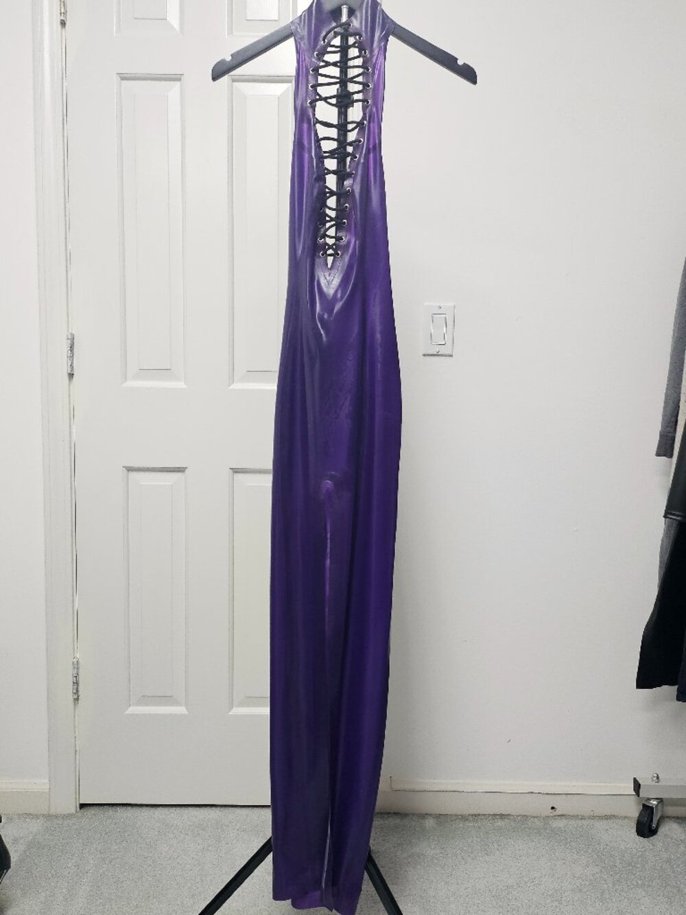 Purple custom made latex/rubber dress - made in London